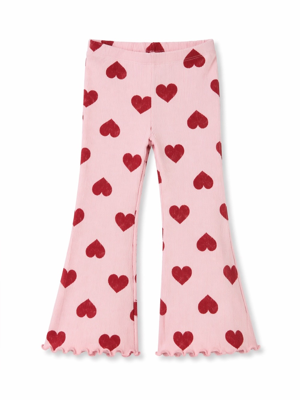 Old Navy Pink Ribbed Flare Pants with Red Heart Print